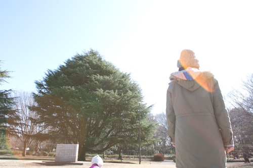 砧公園で子どもと遊ぶ